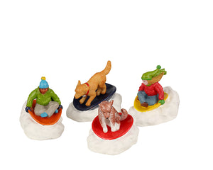 LEMAX DOG SNOW SAUCER FUN, SET OF 4 #22121
