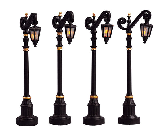 Lemax Village Collection COLONIAL STREET LAMP, SET OF 4, B/O (4.5V) #54313